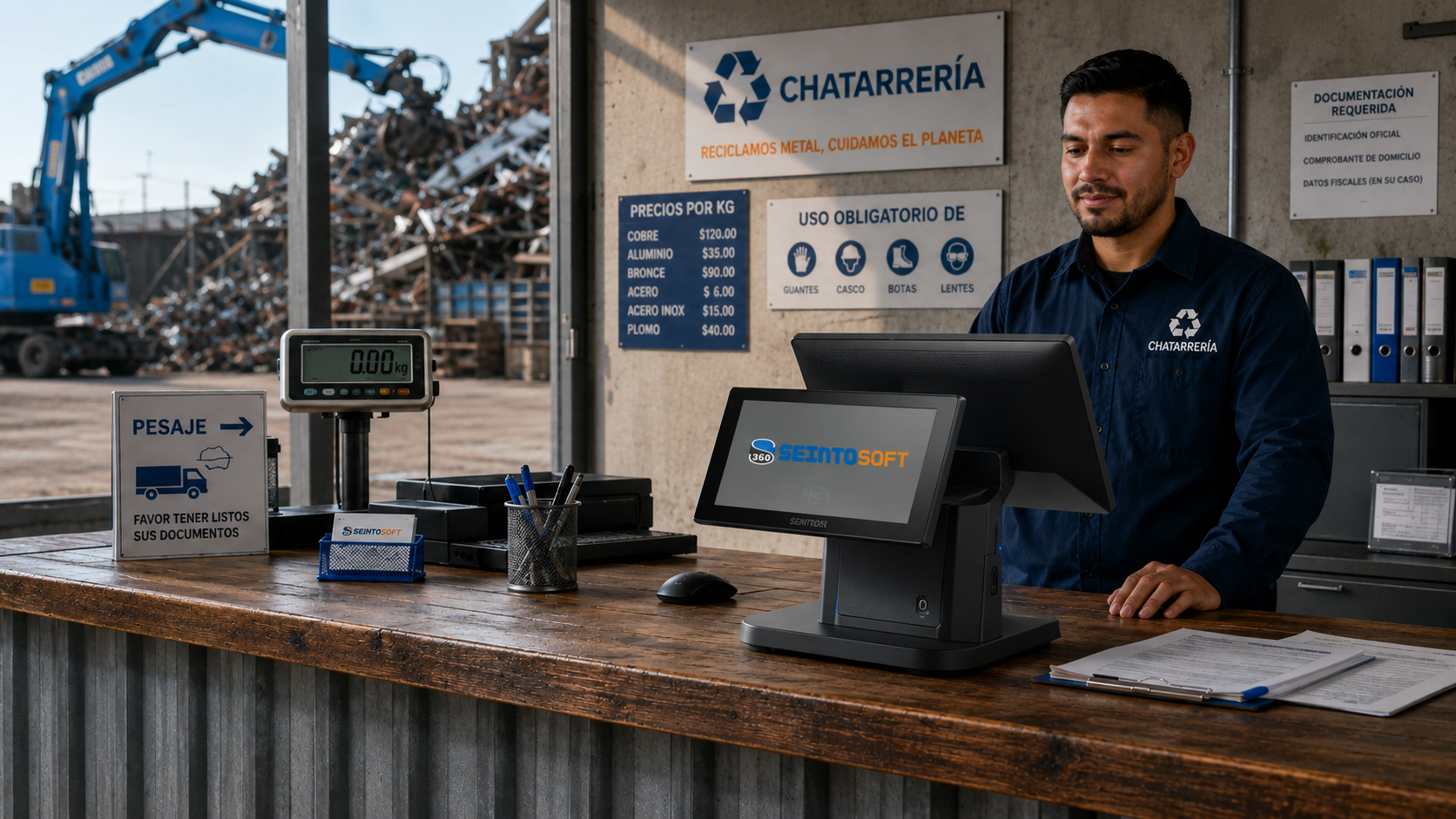 Seinto TPC instalado en un punto de compra junto a una báscula